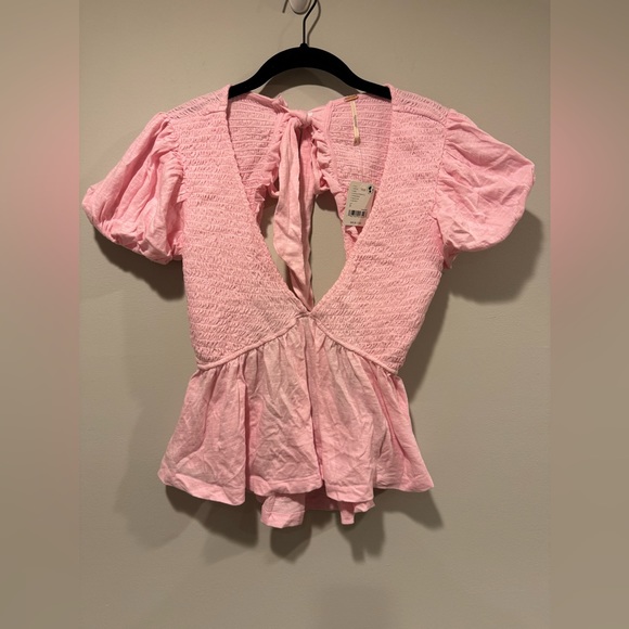 Free People NWT Charlotte Sugar Spoonful Pink Open Back Blouse Crop Top - Size S - Picture 5 of 11